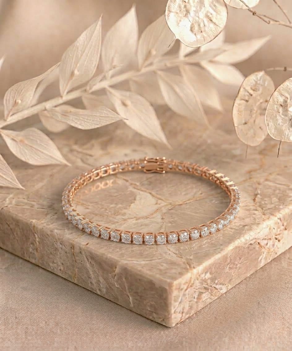 Round Shape Rose Gold Tennis Bracelet   (0.05cts/ pcs)