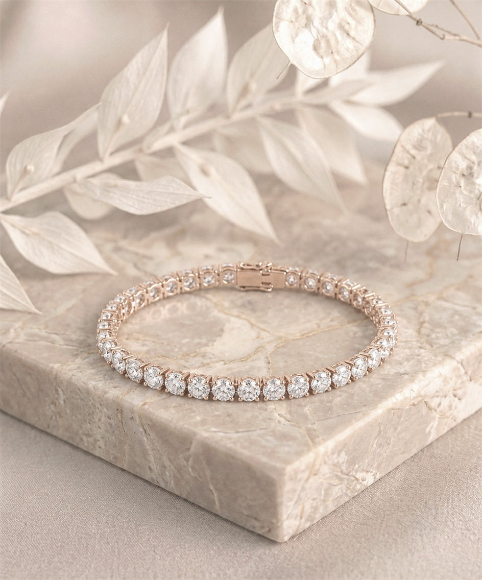 Round Shape Rose Gold Tennis Bracelet   (0.15cts/ pcs)