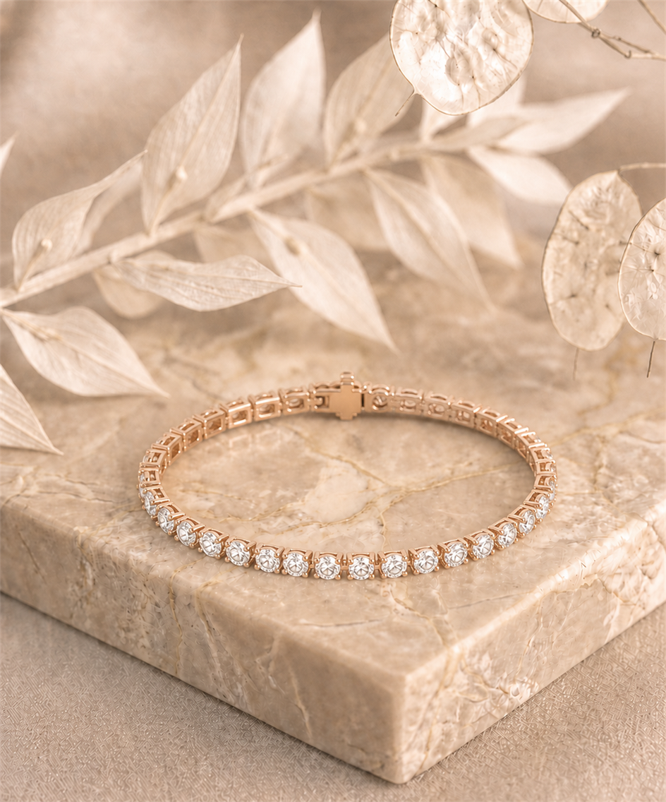 Round Shape Rose Gold Tennis Bracelet   (0.1cts/ pcs)