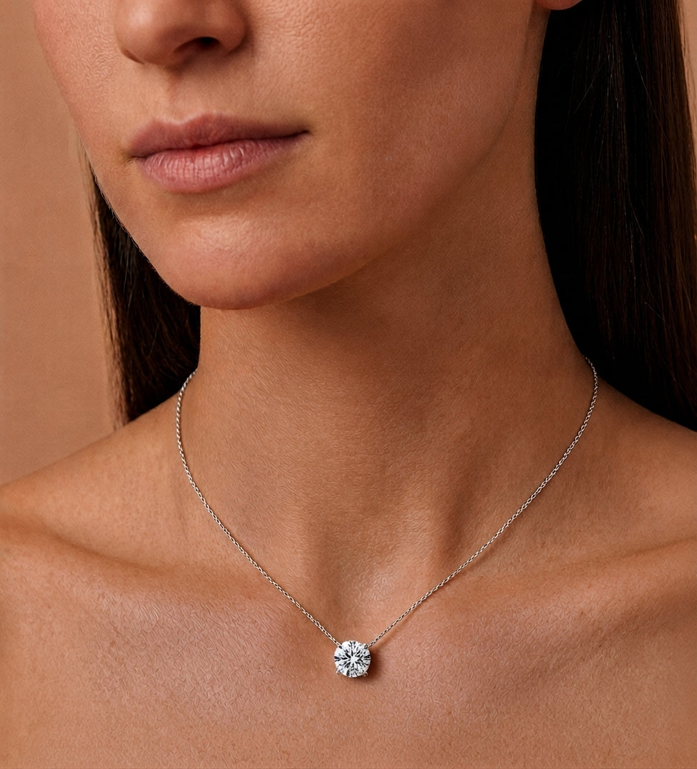 1 Carat Round Shaped Lab Grown Diamond Necklace