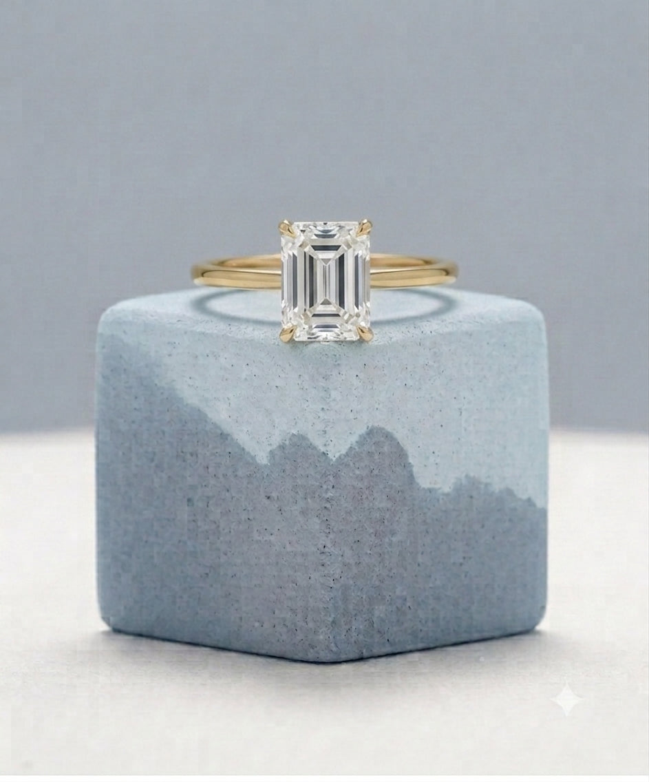 Signature Claw Solitaire with Emerald Lab Grown Diamond and Hidden Halo