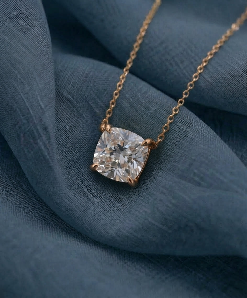 1 Carat Cushion Shaped Lab Grown Diamond Necklace