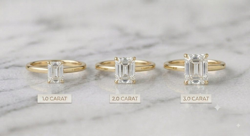 Signature Claw Solitaire with Emerald Lab Grown Diamond and Hidden Halo