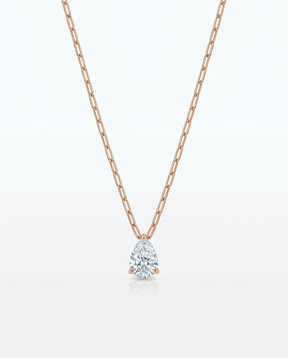 1 Carat Pear Cut Lab Grown Diamond 18K Necklace