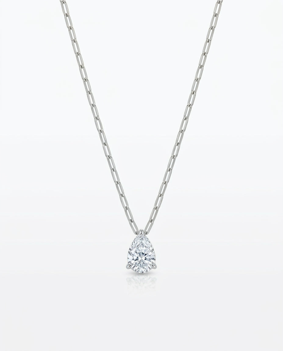 1 Carat Pear Cut Lab Grown Diamond 18K Necklace