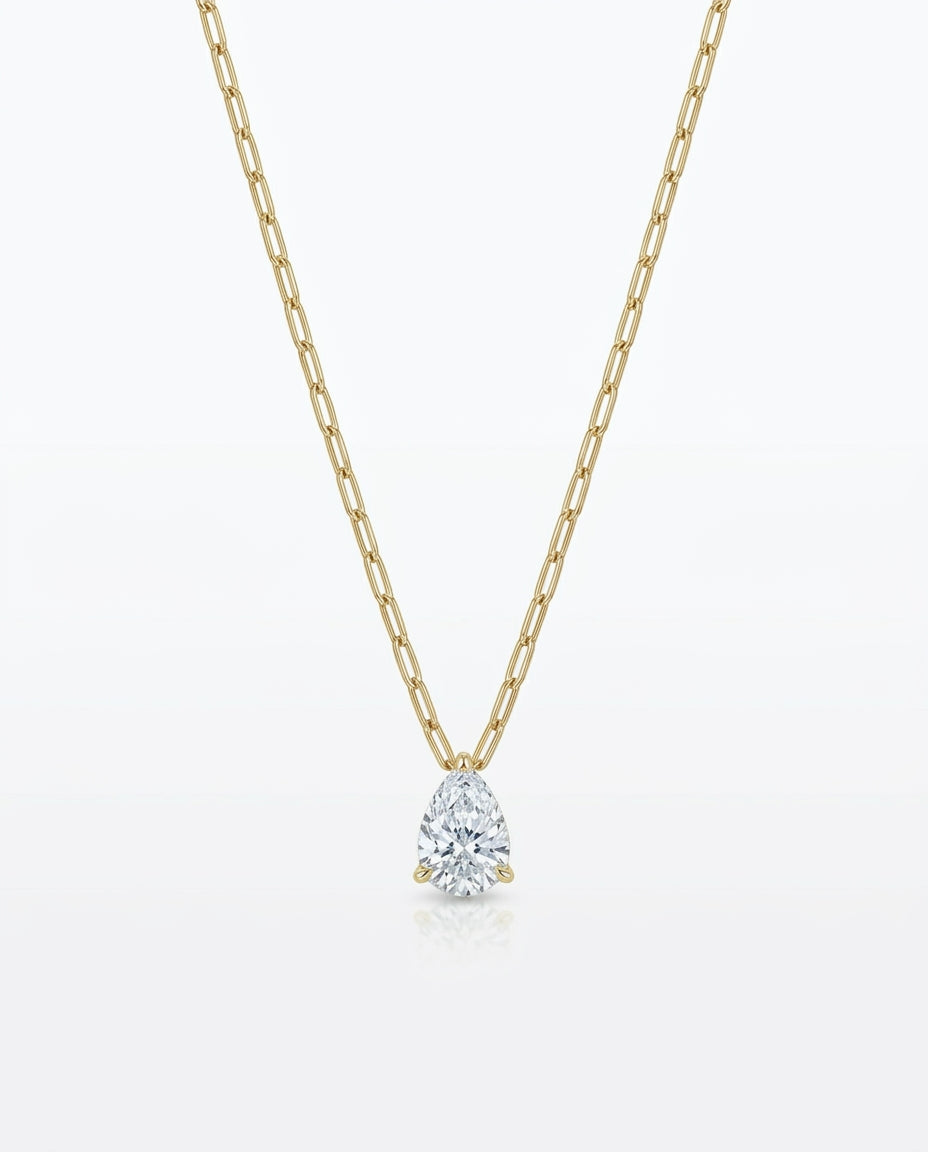 1 Carat Pear Cut Lab Grown Diamond 18K Necklace