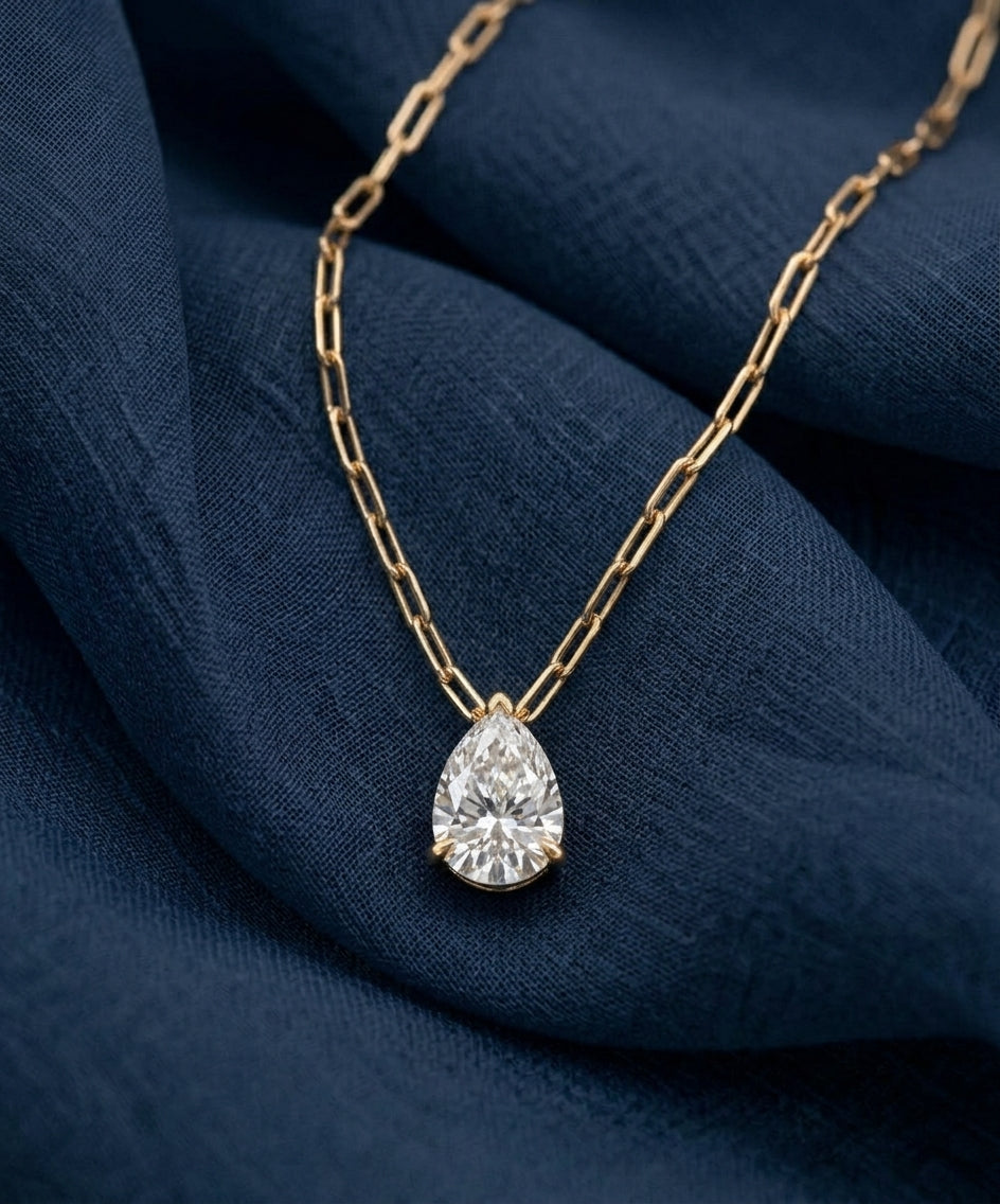 1 Carat Pear Cut Lab Grown Diamond 18K Necklace