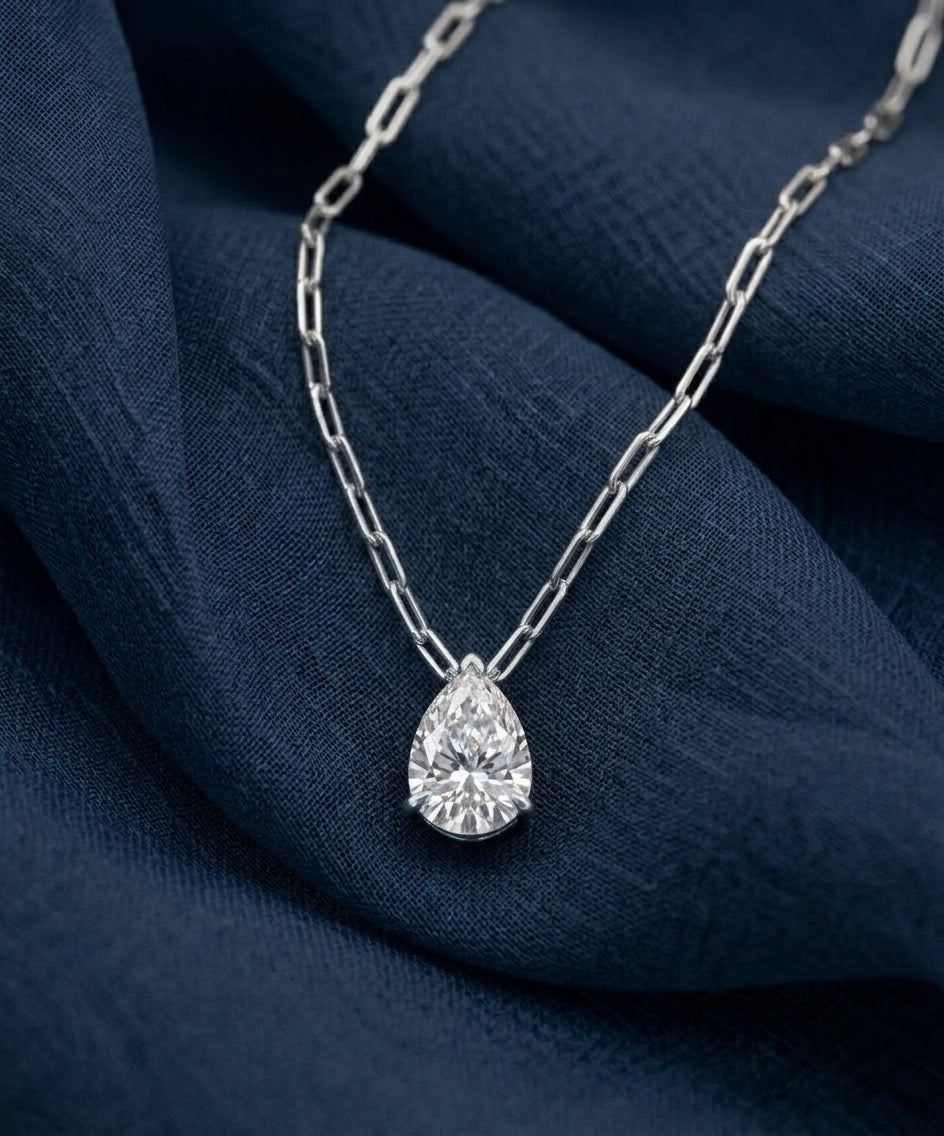 1 Carat Pear Cut Lab Grown Diamond 18K Necklace