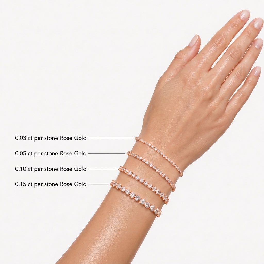 Round Shape Rose Gold Tennis Bracelet   (0.1cts/ pcs)
