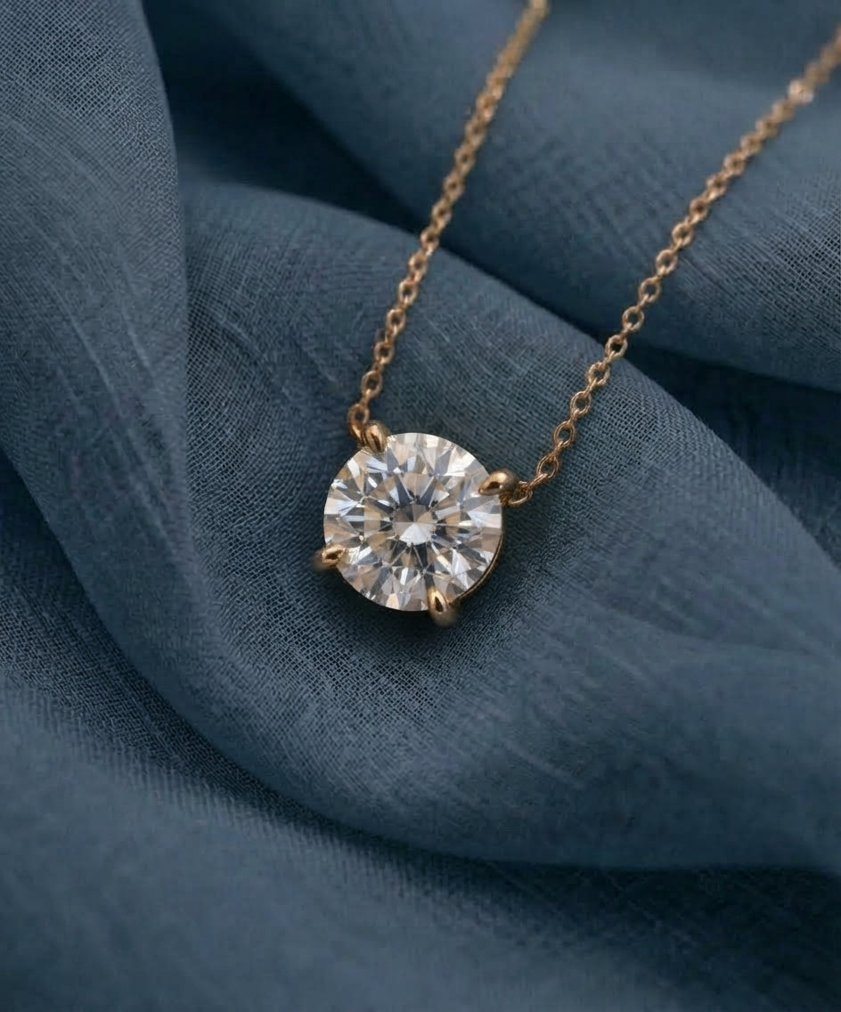 1 Carat Round Shaped Lab Grown Diamond Necklace