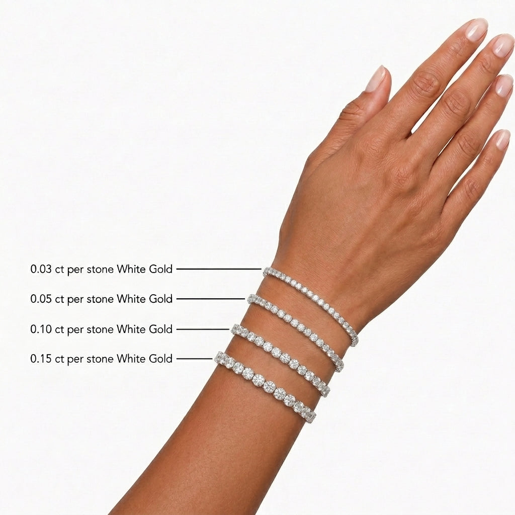 Round Shape White Gold Tennis Bracelet (0.15cts/ pcs)